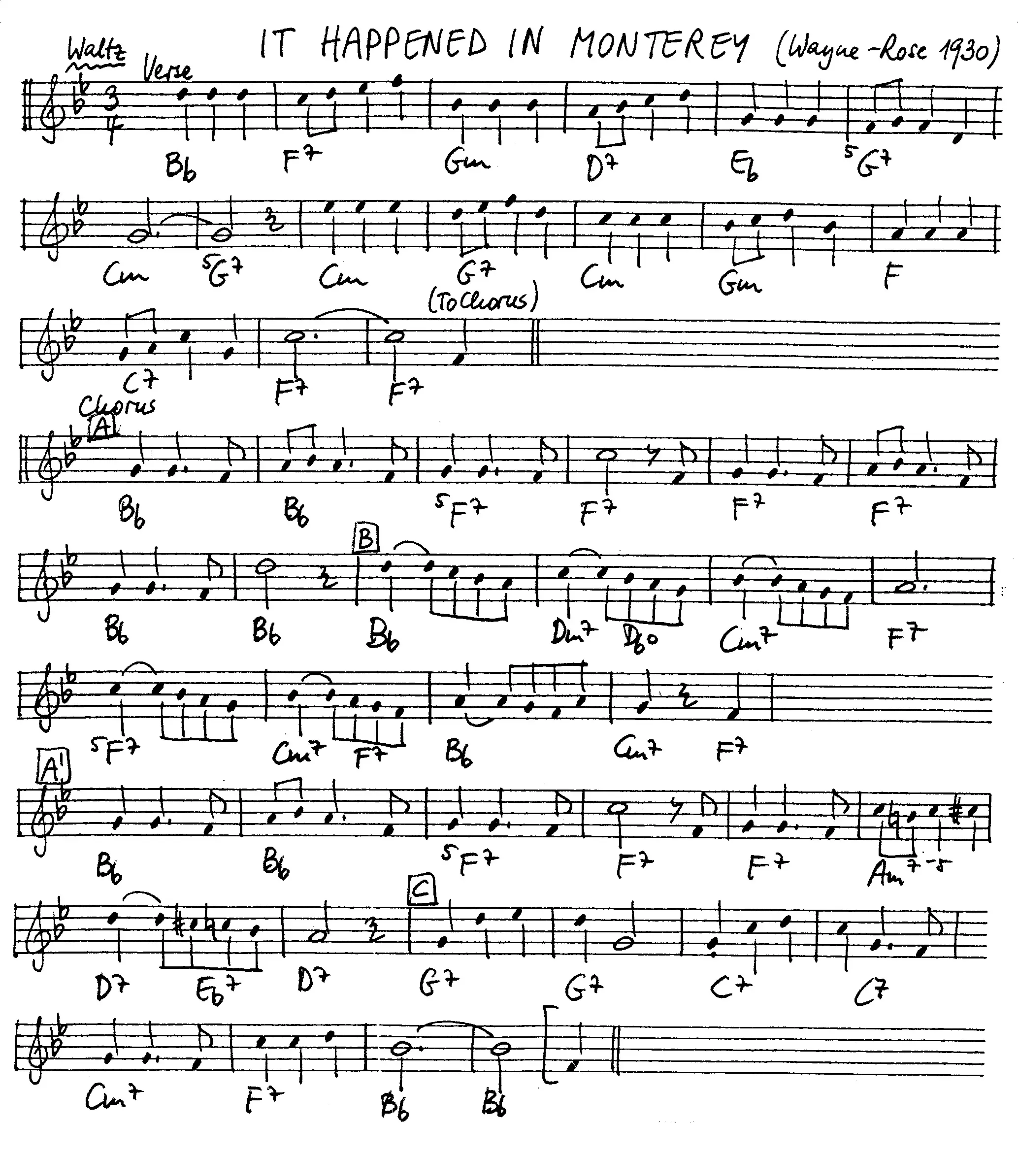 it happened in monterey free jazz leadsheet - Courtesy of the Jungle Jazz Band
